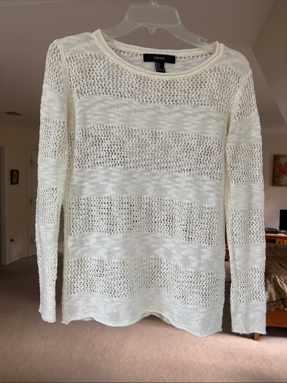 Forever 21 Cream Open-Knit Crewneck Sweater